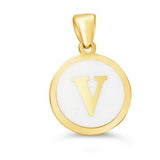10k Gold White Enamel Letter Disc Necklace