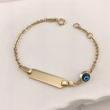 Engravable- Children's 10k Yellow Gold Evil Eye ID Bracelet