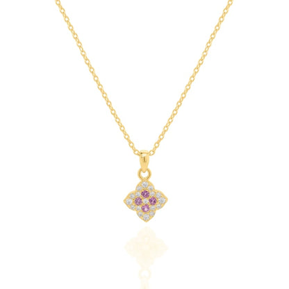 Pink CZ Clover Necklace