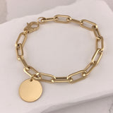 Miss Mimi Engravable Disc - 925/14k Vermeil Thick Paperclip Bracelet