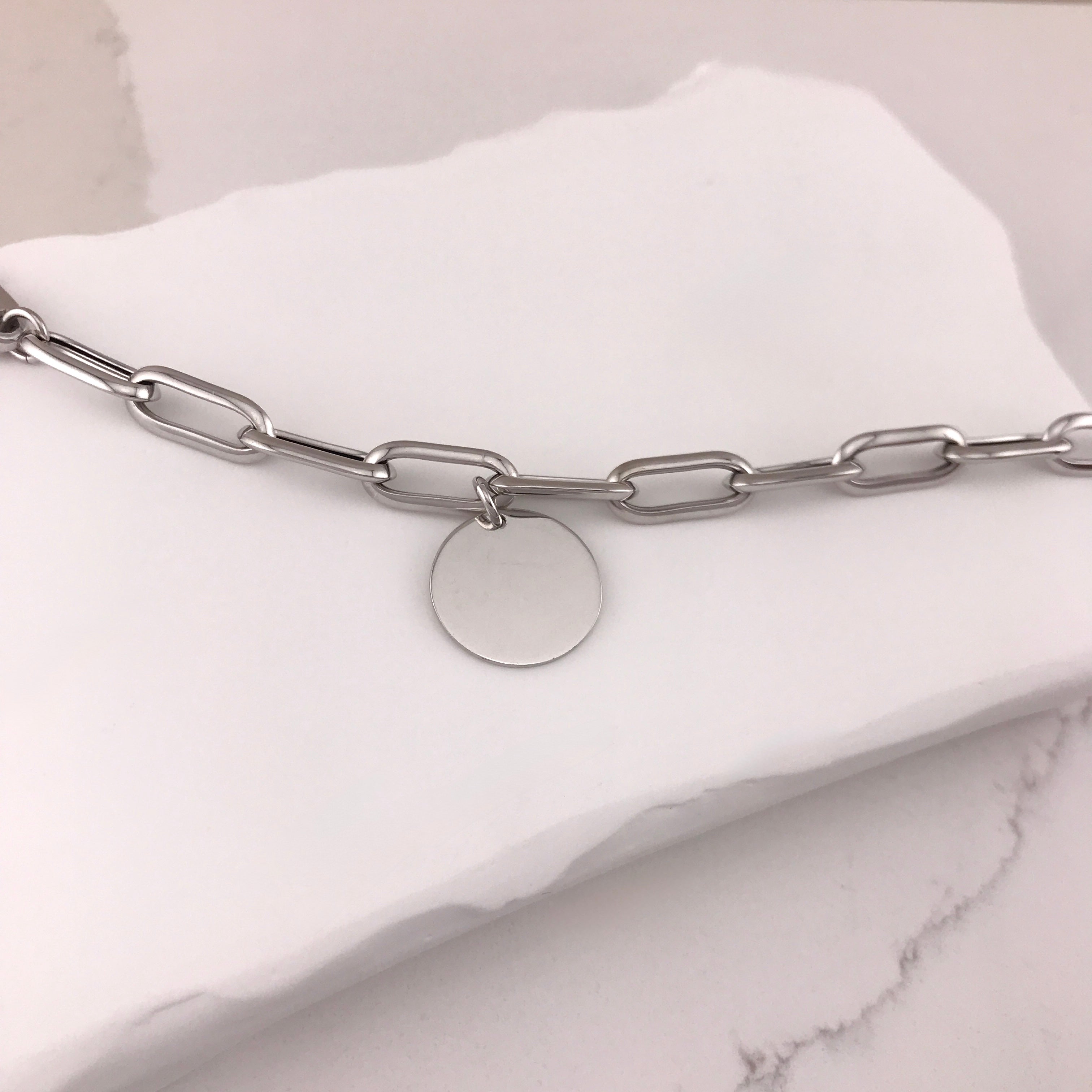 Miss Mimi Engravable Disc - 925/14k Vermeil Thick Paperclip Bracelet