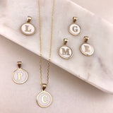 10k Gold White Enamel Letter Disc Necklace