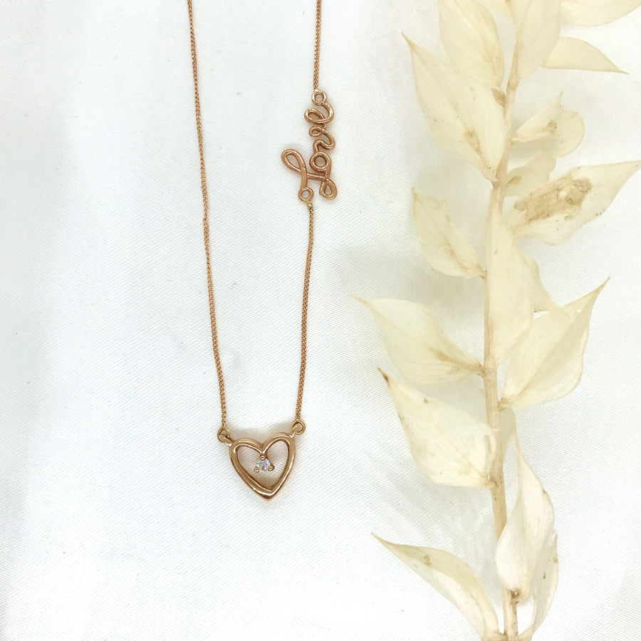 10k Rose Gold Love Necklace with Diamond Heart
