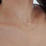 10k Gold Sparkle Cut Curved Bar Necklace