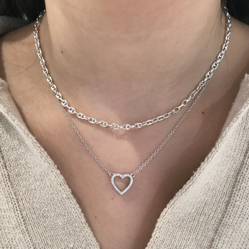 Open Heart CZ Necklace