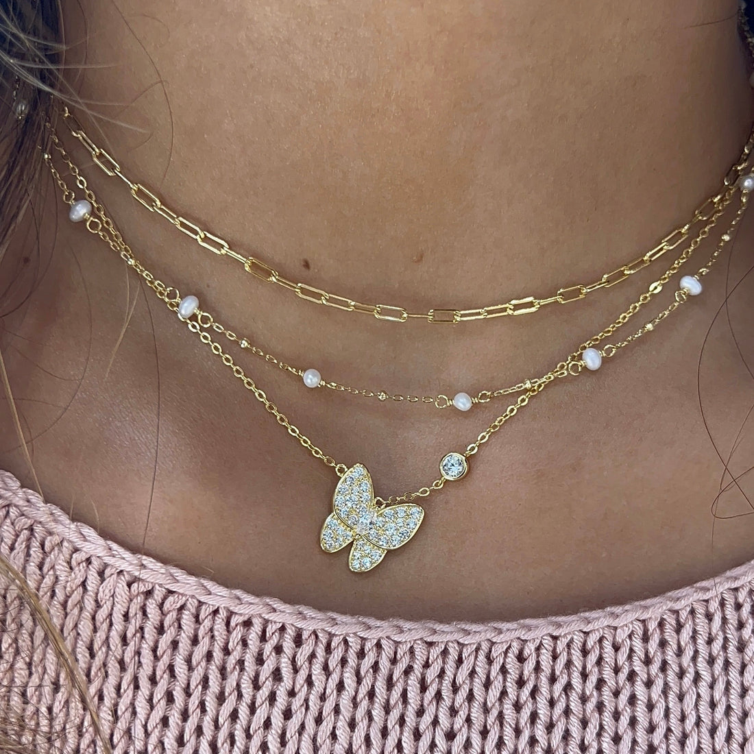 Graceful Butterfly CZ Necklace