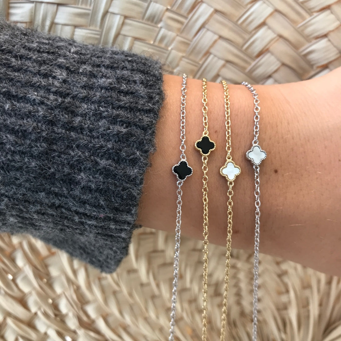Timeless Pearl & Onyx Clover Bracelet