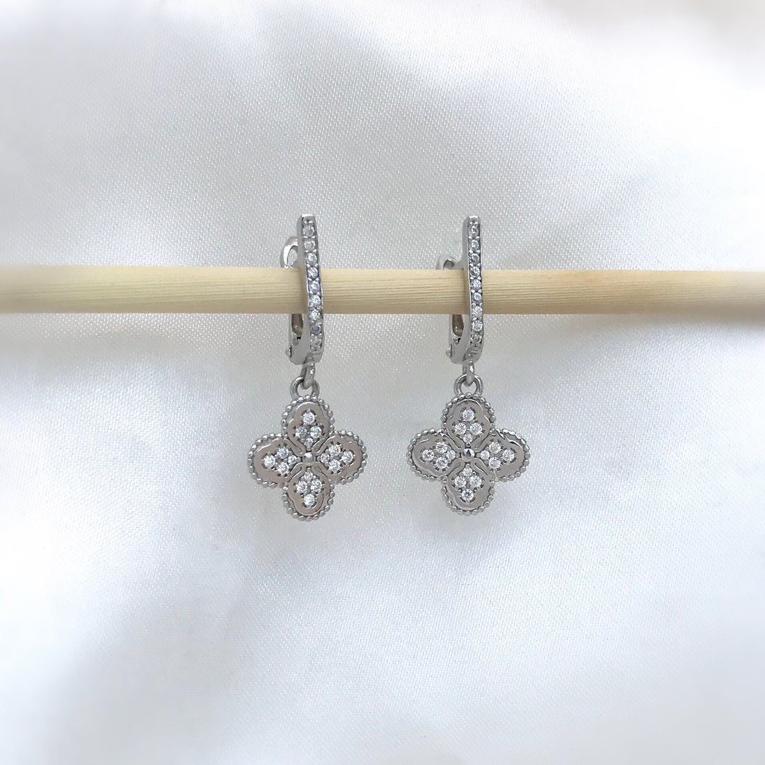 Heritage Clover Drop Cubic Zirconia Earrings by Miss Mimi