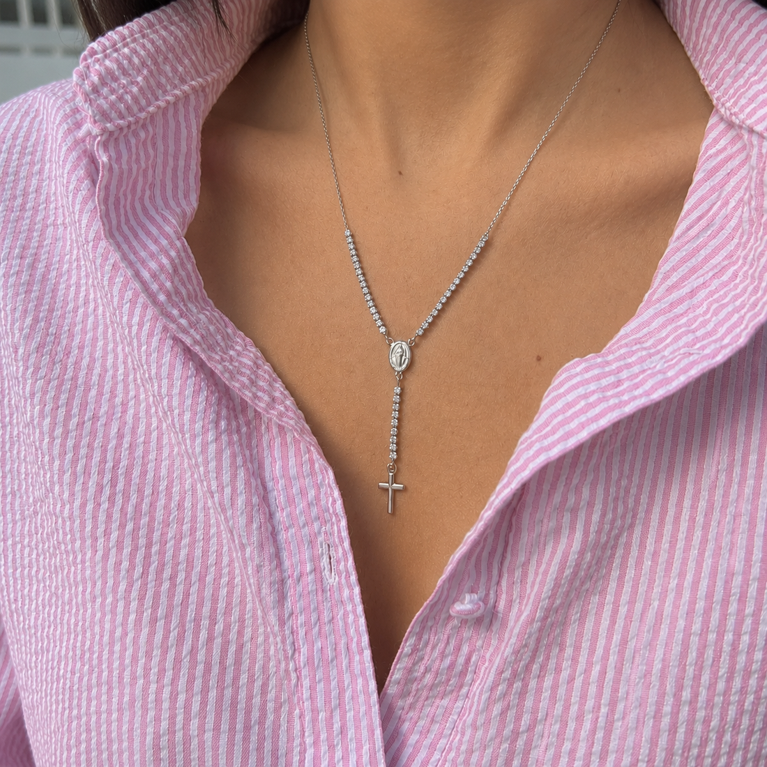 CZ Rosary Necklace by Amen