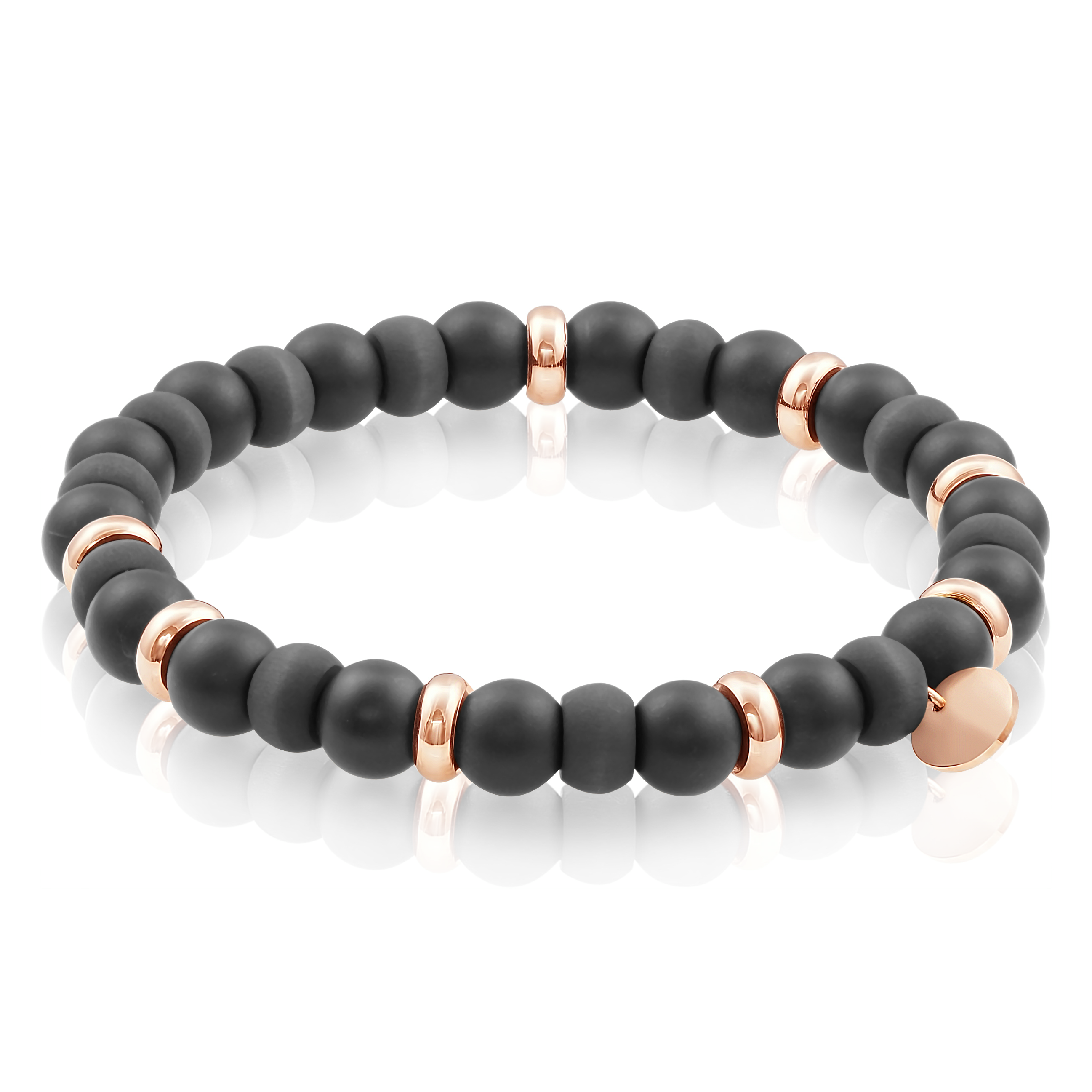 Black Onyx with Stainless Steel Beaded Bracelet
