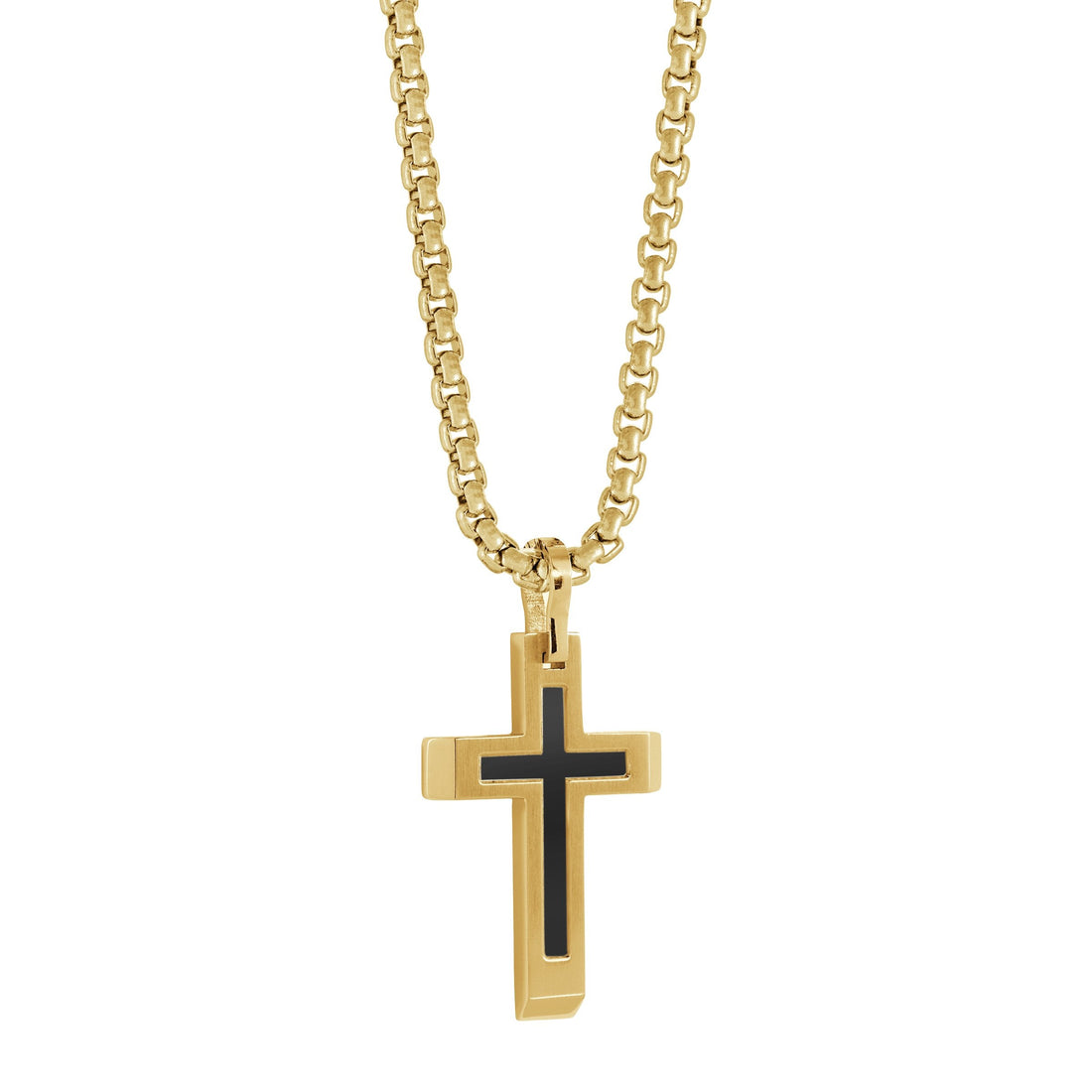 Stainless Steel Cross with Matte Black Center by Ital Gem