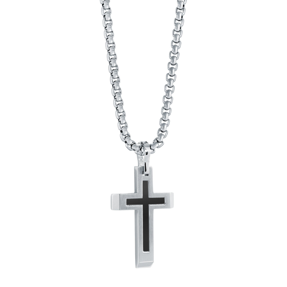 Stainless Steel Cross with Matte Black Center by Ital Gem