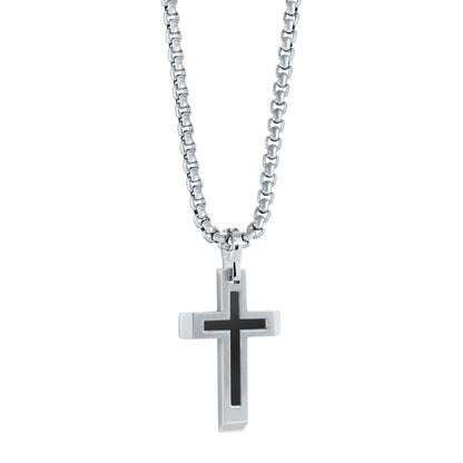 Stainless Steel Cross with Matte Black Center by Ital Gem