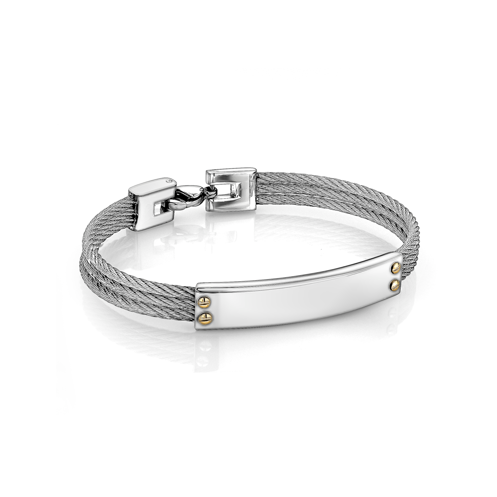 Engravable - Boys Stainless Steel Triple Cable Id Bracelet by Ital Gem