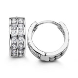 925 Sterling Silver Double Row CZ Huggies- 2 Sizes