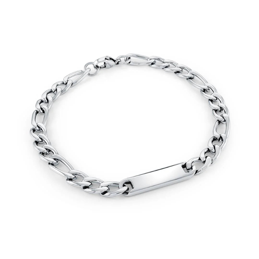 Engravable - Stainless Steel Figaro ID Bracelet by Ital Gem