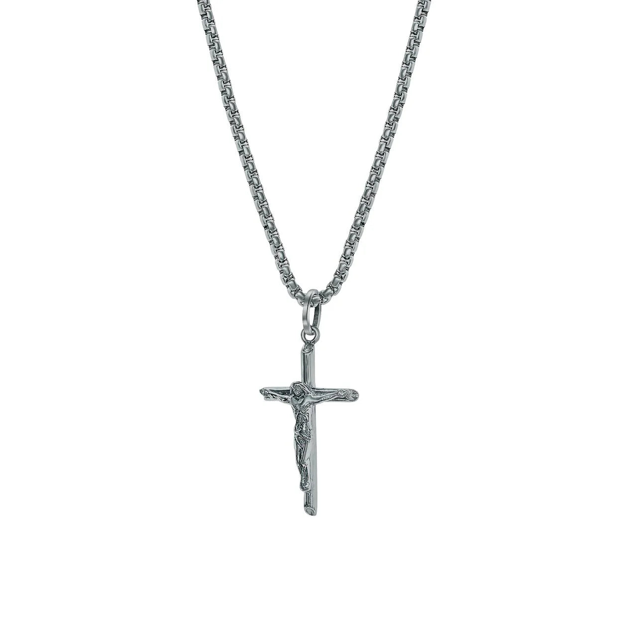 Stainless Steel Tube Crucifix Necklace