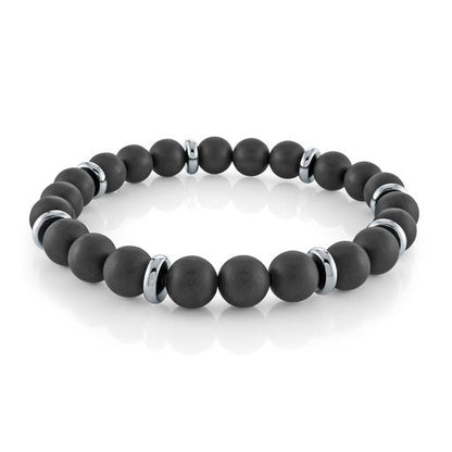 Black Onyx with Stainless Steel Beaded Bracelet by Ital Gem