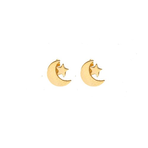 10k Gold Plain Star & Moon Mini Stud Earrings