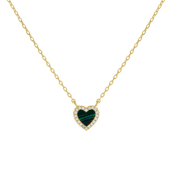 18k/925 Vermeil Green Malacite Heart with CZ Necklace