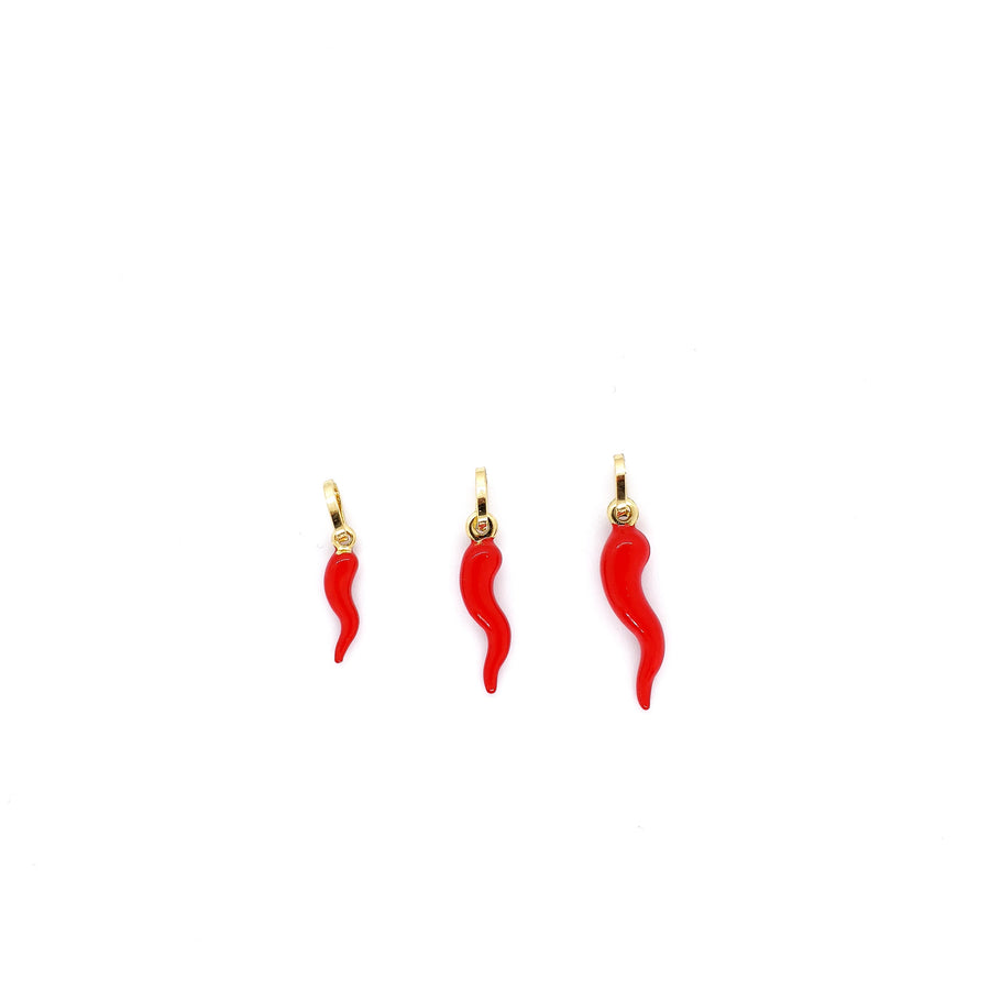 18k Gold Red Enamel Corno Pendant - 3 sizes
