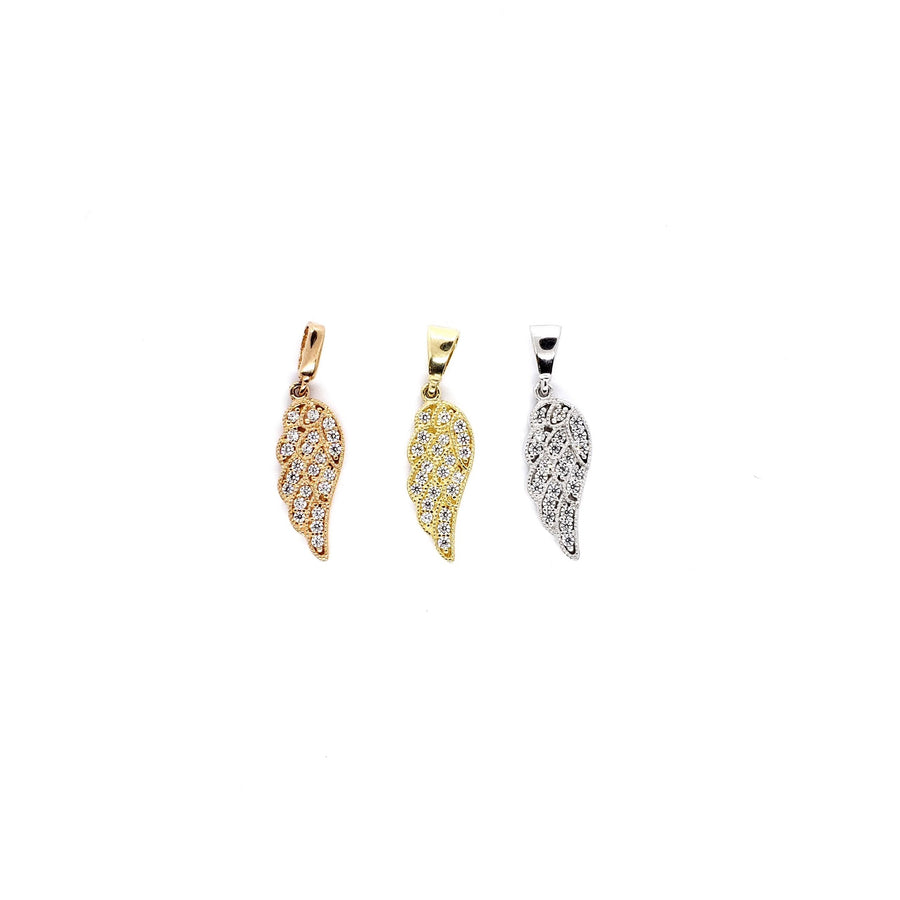 10k Gold Angel Wing with CZ Pendant