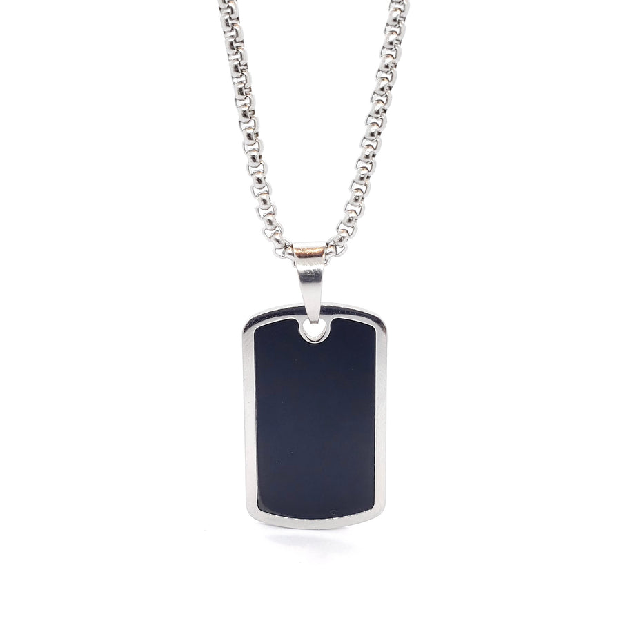 Stainless Steel with Black Dog Tag 22" Round Box Chain
