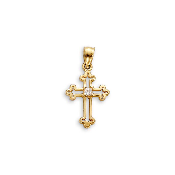 10k Gold Eastern Orthodox Cross with CZ