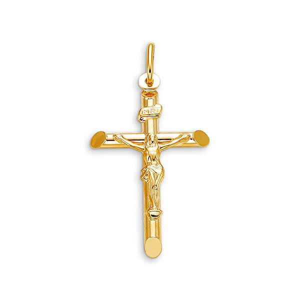 10k Gold Tube Crucifix - 26mm