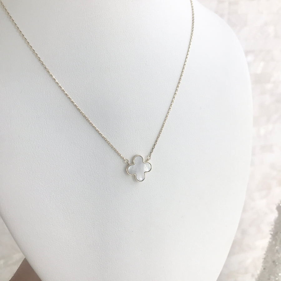 10k Gold Pearl Four Leaf Clover Necklace