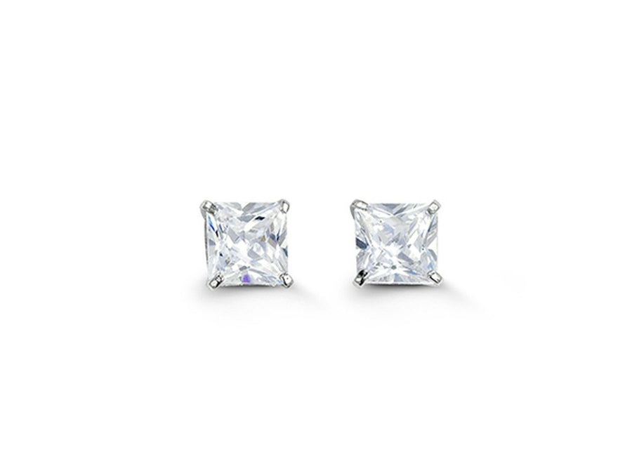 14k Gold Square Studs with CZ - Various Sizes