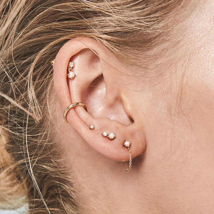 18k/925 Vermeil  Freshwater Pearl with Chain Stud Earrings