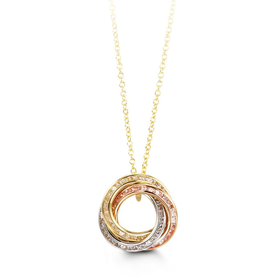 10k Gold CZ Tri Color Circle Necklace