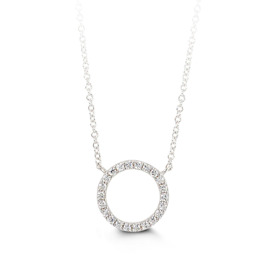 10k White Gold CZ Circle Necklace