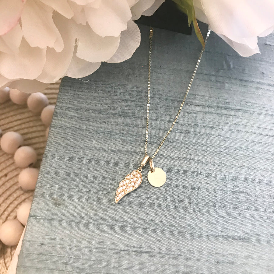 10k Gold Angel Wing with CZ Pendant