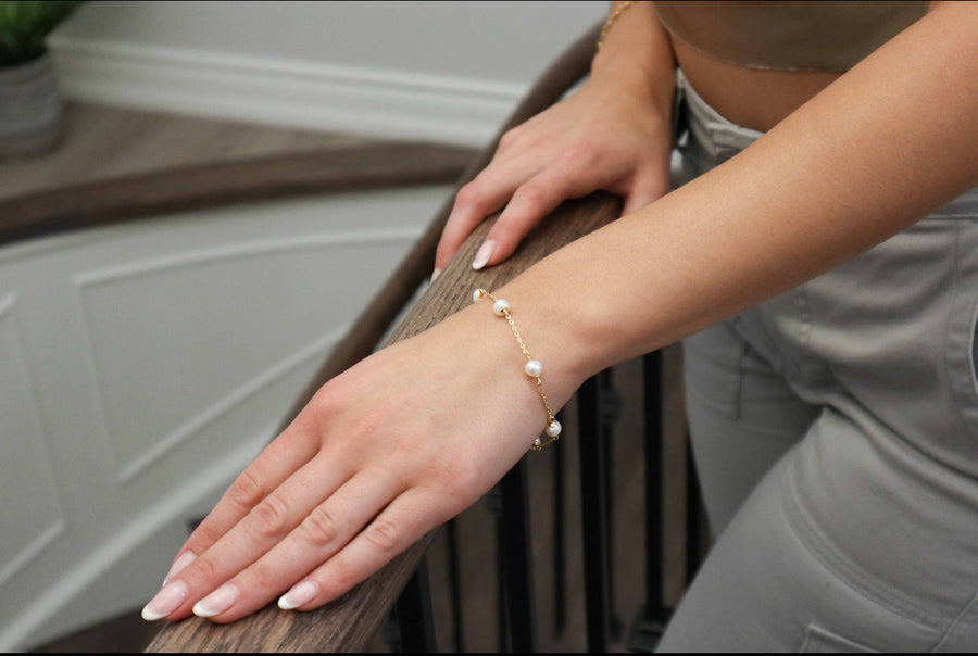 18k/925 Vermeil Spaced Pearl Bracelet