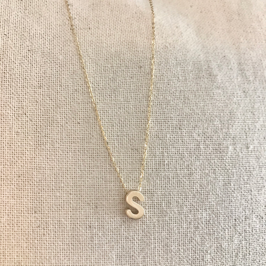 14k Gold Block Initial Necklace