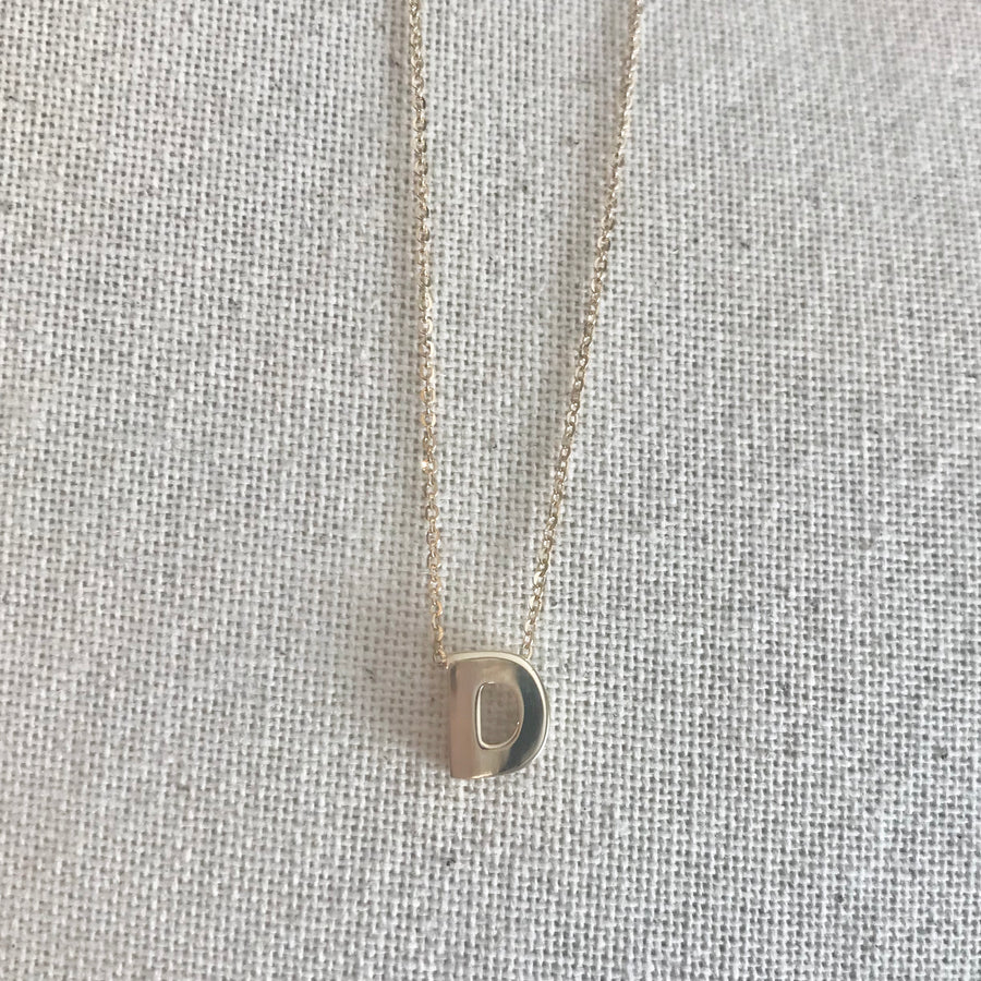 14k Gold Block Initial Necklace