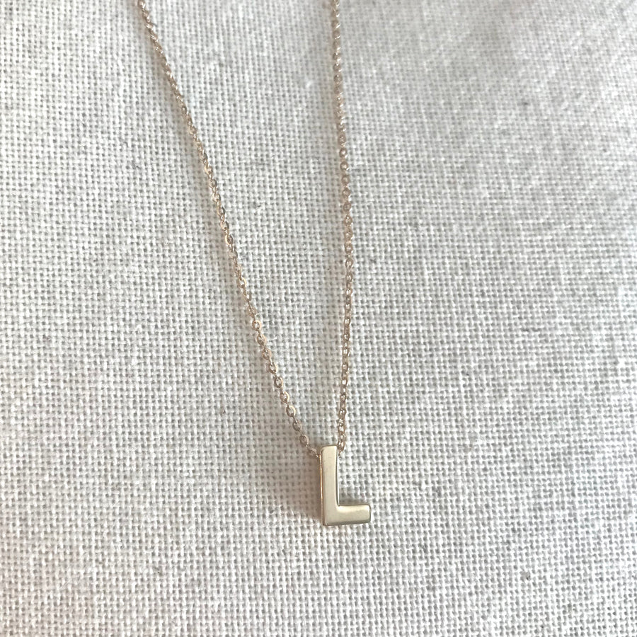 14k Gold Block Initial Necklace