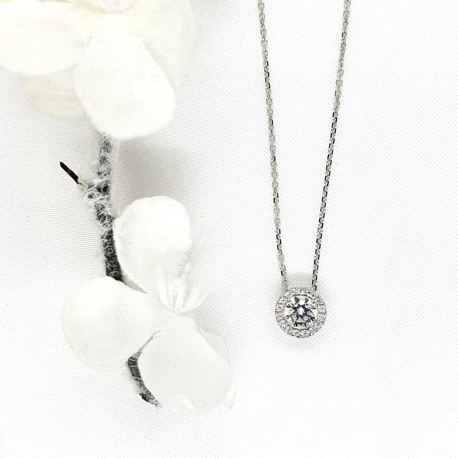 10k Gold CZ Halo Necklace