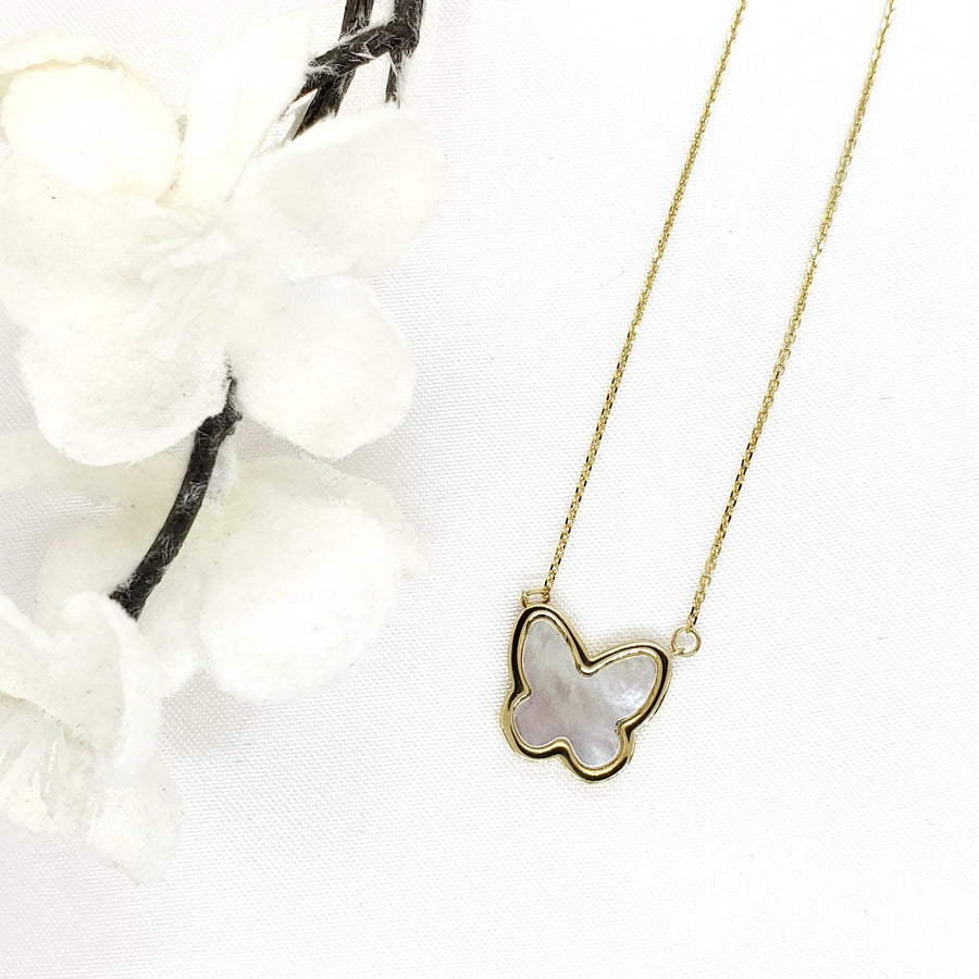 10k Gold Pearl Butterfly Necklace