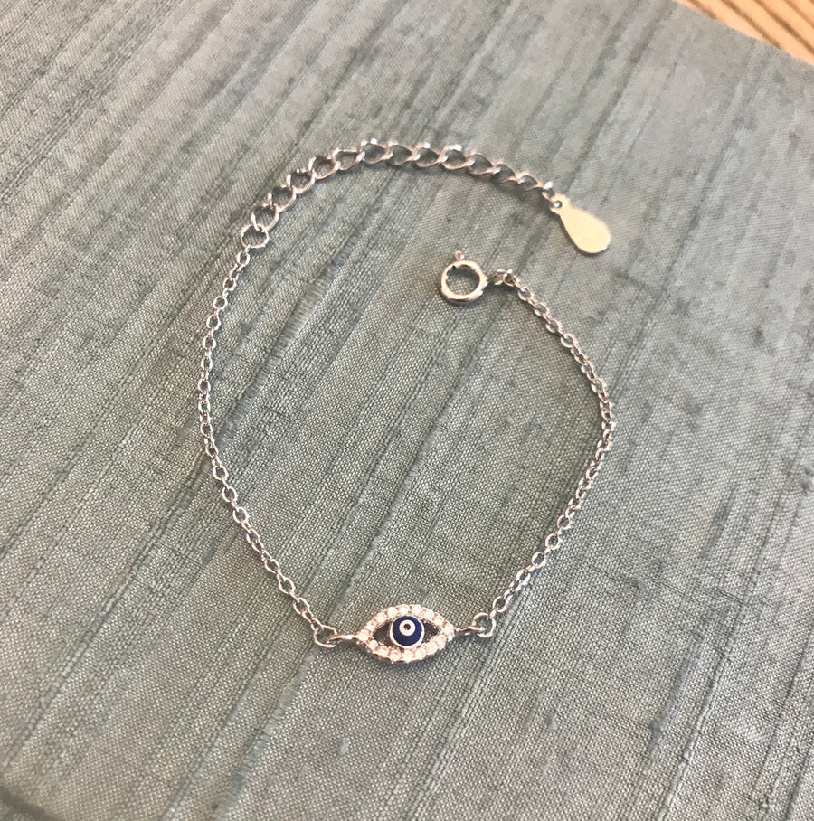 Children's Sterling Silver Evil Eye with CZ Bracelet