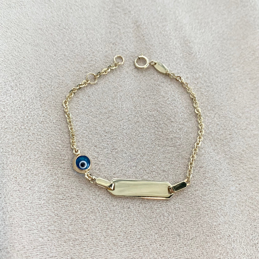 10k Gold Children's Evil Eye ID bracelet - Engravable