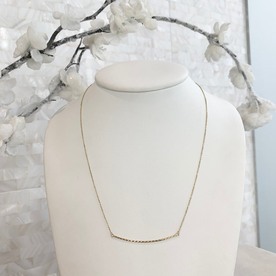 10k Gold Sparkle Cut Curved Bar Necklace