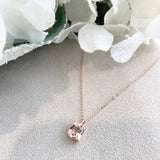10k Gold Cushion Cut Created Morganite Stone and Diamond Necklace
