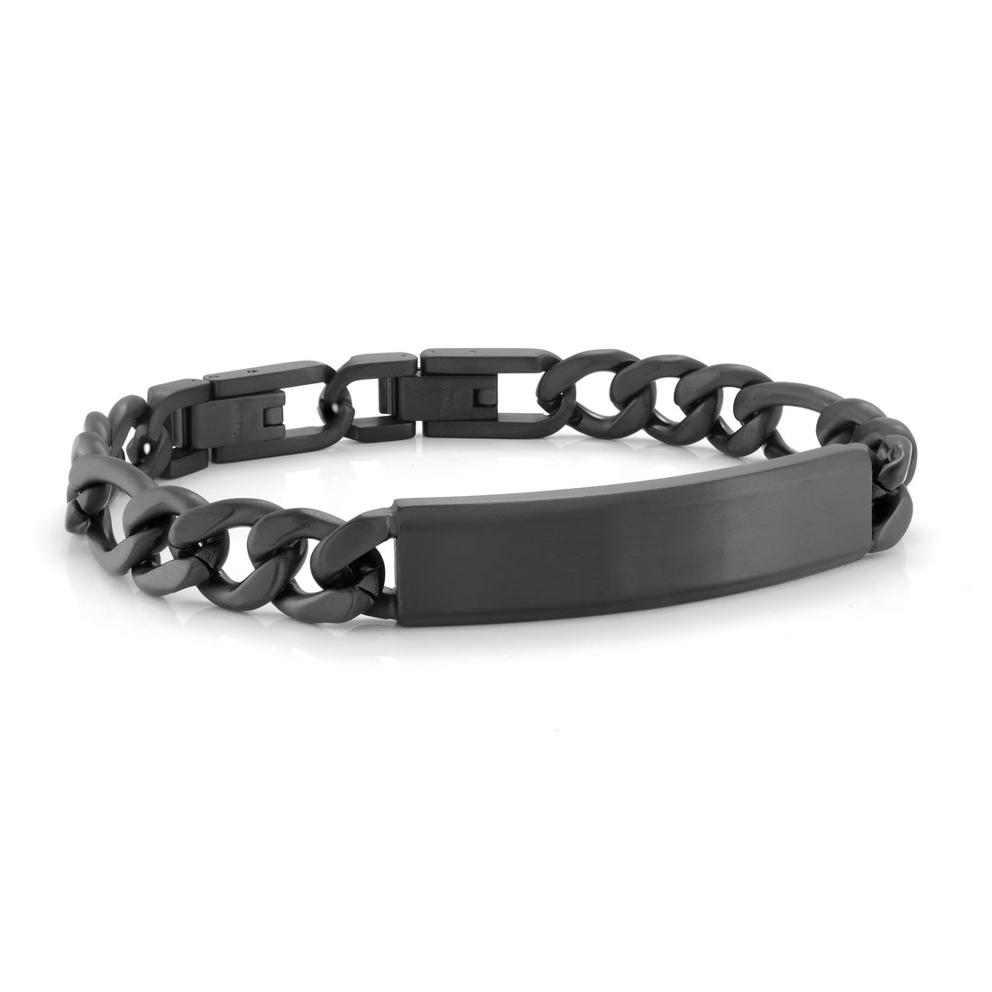Engravable - Stainless Steel Black Figaro ID Bracelet by Ital Gem