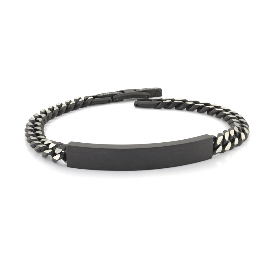 Engravable - Stainless Steel 7mm Black Curb Link ID Bracelet