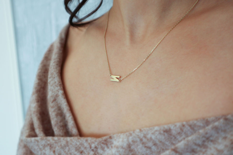 10K Gold Sideway Initial Necklace
