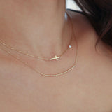 10k Gold Sparkle Cut Curved Bar Necklace