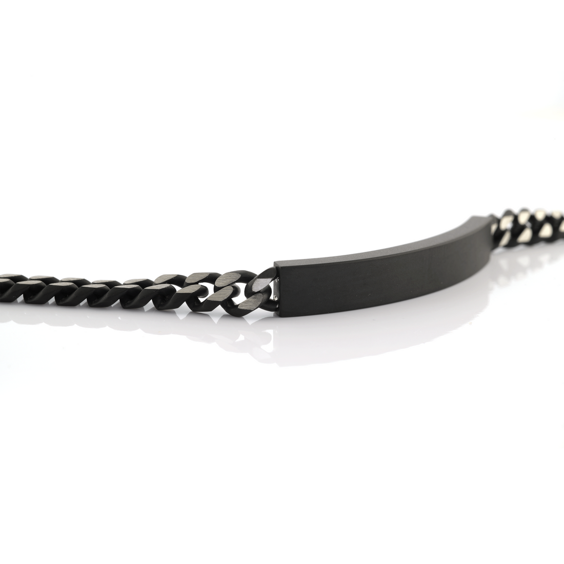 Engravable - Stainless Steel Black Curb Link ID Bracelet by Ital Gem